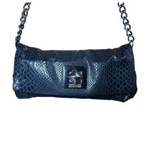 Kenneth Cole Reaction Black Faux Snakeskin Chain Clutch
